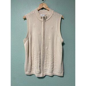 Vintage CJ Banks Women's Cream Chunky Tree Holiday Sweater‎ Vest Zip Size 1x